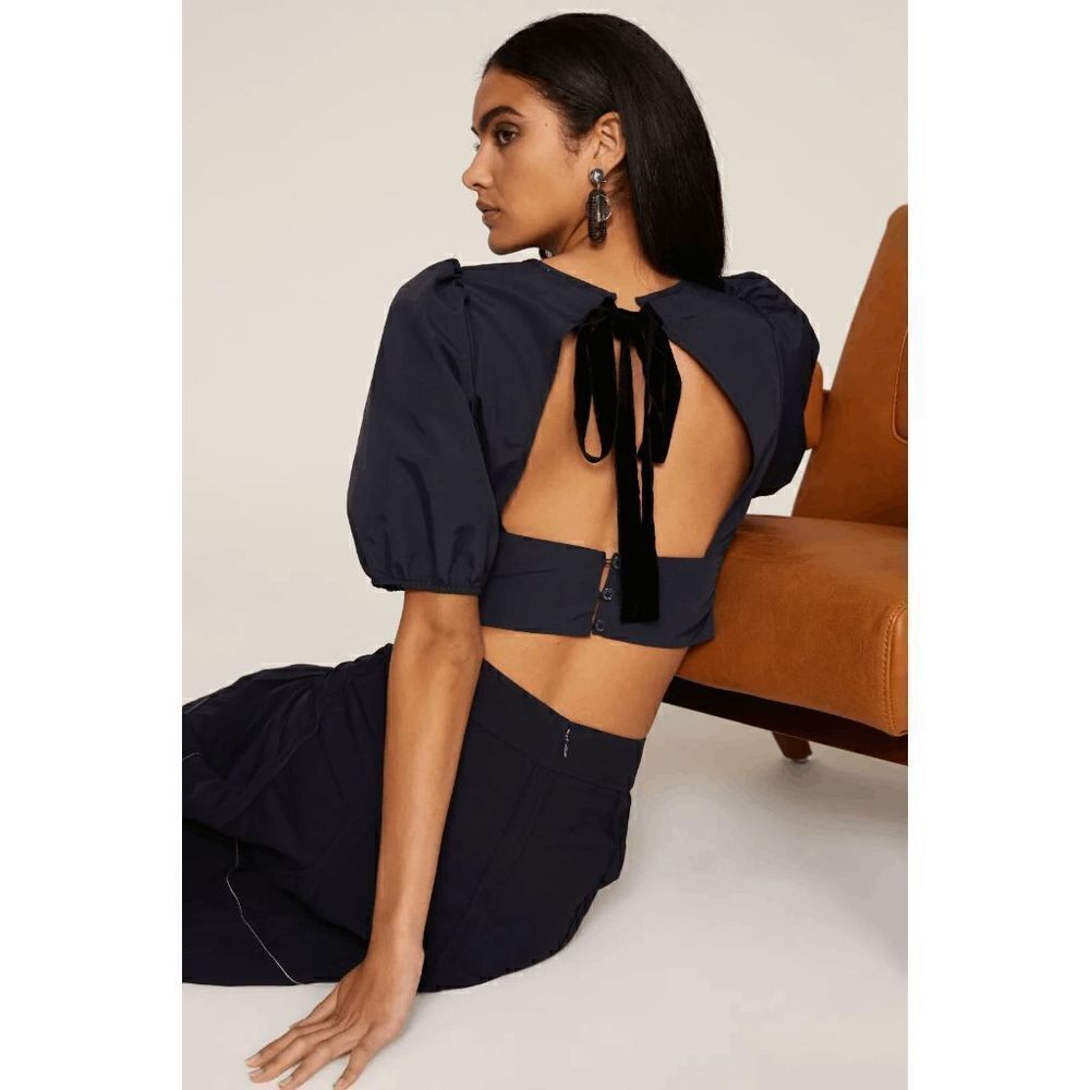 Peter Som Women's Blue Open‎ Back Tie Crop Top Size 0